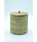 Box round rattan with lid Blue - colour white brushed