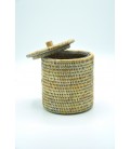 Box round rattan with lid Blue - colour white brushed