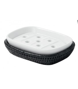 Soap holders rattan black-and-white porcelain Alizée