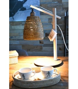 Kayin S - lampe à poser bois et rotin miel