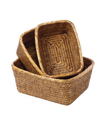 Set of 3 baskets of bread Royans - rattan honey