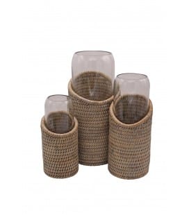 Set de 3 vases Pye - rotin naturel et verre recyclé