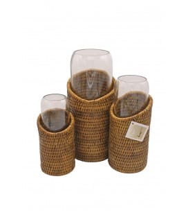 Set de 3 vases Pye - rotin naturel miel et verre recyclé