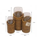 Set de 3 vases Pye - rotin naturel miel et verre recyclé