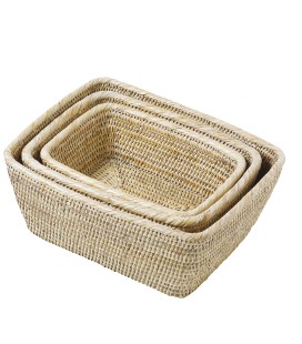 Set of 3 baskets of bread Royans - rattan white brushed