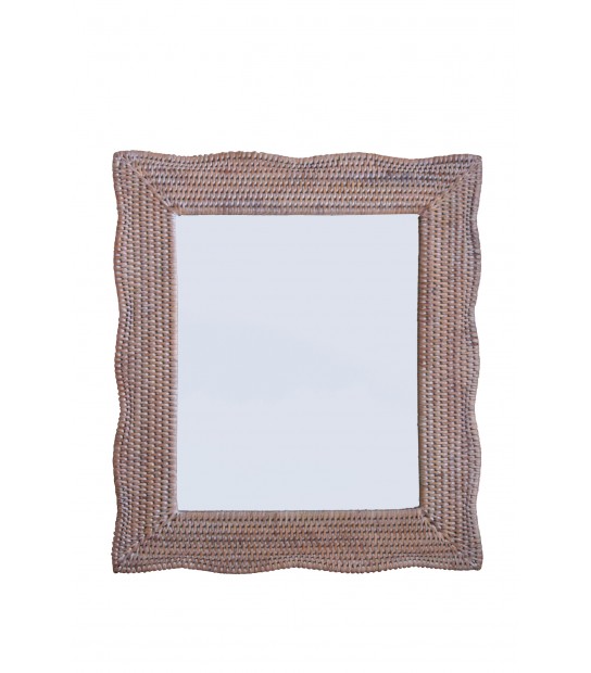 Miroir en relief rond en rotin naturel et métal