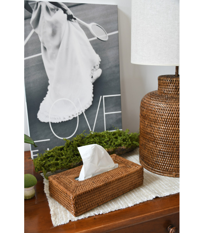 Boîte à Mouchoirs En Rotin Tissé - Design Rectangulaire Moderne Avec Fermeture élastique