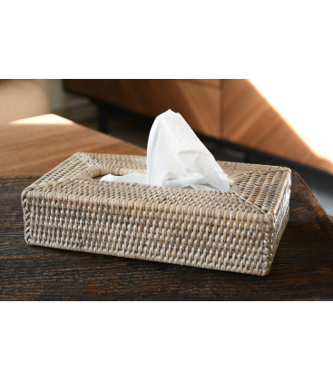 Handkerchief box rectangular Célia - rattan white brushed