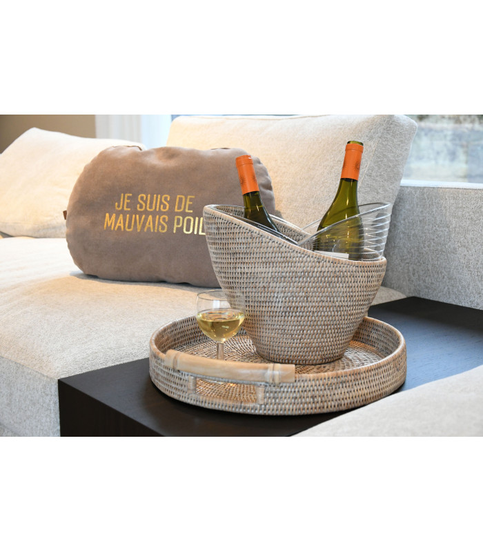 Bol Artisanal En Bois De Teck Avec Anses En Jute - Diamètre 27 Cm, Hauteur 7.5 Cm (17 Cm Avec Anses), Unique