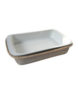 Plat carré porcelaine et rotin naturel miel Dhala