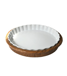 Plat carré porcelaine et rotin naturel miel Dhala