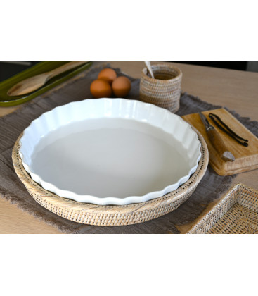 Tourtière XL porcelaine et rotin blanc cérusé Irra