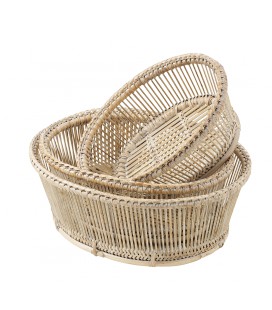 Set of 3 baskets Muguette - rattan white brushed