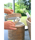 Ice bucket & tongs Gabriel - rattan white brushed