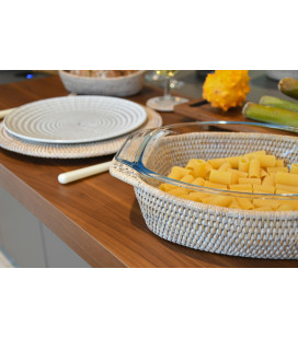 Gratin dish oval Maiwenn - Pyrex glass and rattan honey