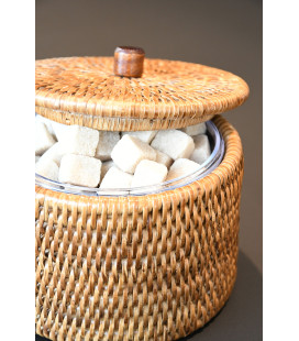 Lolita round box in natural rattan - honey colour