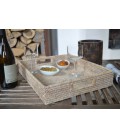 Square tray Lucie - rattan white brushed