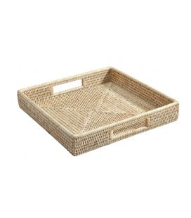 Square tray Phileas with handles - rattan-white brushed
