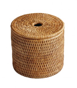 Boîte à coton cylindrique Lola - rotin miel