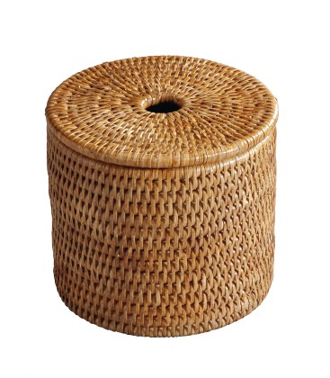 Boîte à coton cylindrique Lola - rotin miel