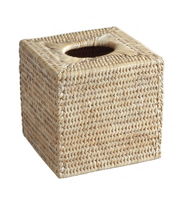 Housse de boîte à mouchoirs carrée en rotin, 14,5 x 14,5 x 12,7 cm, support  décoratif tissé avec couvercle supérieur à charnière, couleur naturelle :  : Cuisine et Maison