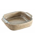 Gratin dish Clemency - Pyrex glass and rattan white brushed