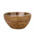 Salad bowl Lunch - Pyrex glass and rattan honey