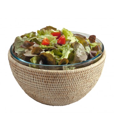 Salad bowl Lunch - Pyrex glass and rattan white brushed