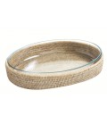 Gratin dish oval, au Gratin - Pyrex glass and rattan white brushed