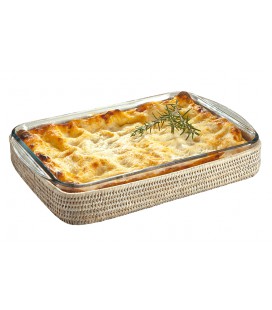 Gratin dish Lasagna - Pyrex glass and rattan white brushed