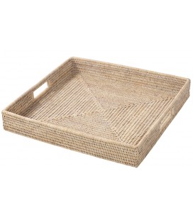 Large square tray Pacha - rattan white brushed