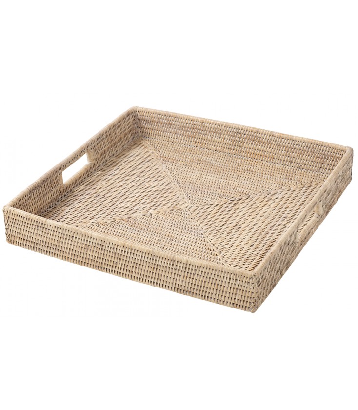 Large square tray Peter rattan white brushed