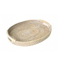 Oval platter Sirius rattan white brushed with handles wood