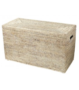 Safety deposit box, rectangular reinforcements wood Kassy - rattan white brushed