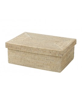 Large box with lid Mae - rattan white brushed