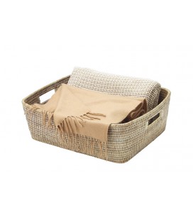 Laundry basket small model Margaux - rattan white brushed