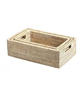 Set of 3 baskets Bastien - rattan white brushed