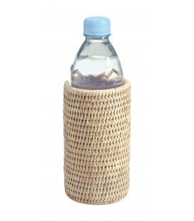 Cache-petite bouteille Aela en rotin blanc cérusé
