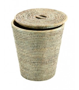 Trash can with lid 0222w - rattan white brushed