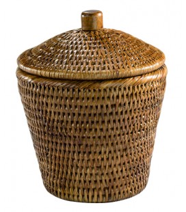 Box round rattan with lid Blue - colour honey